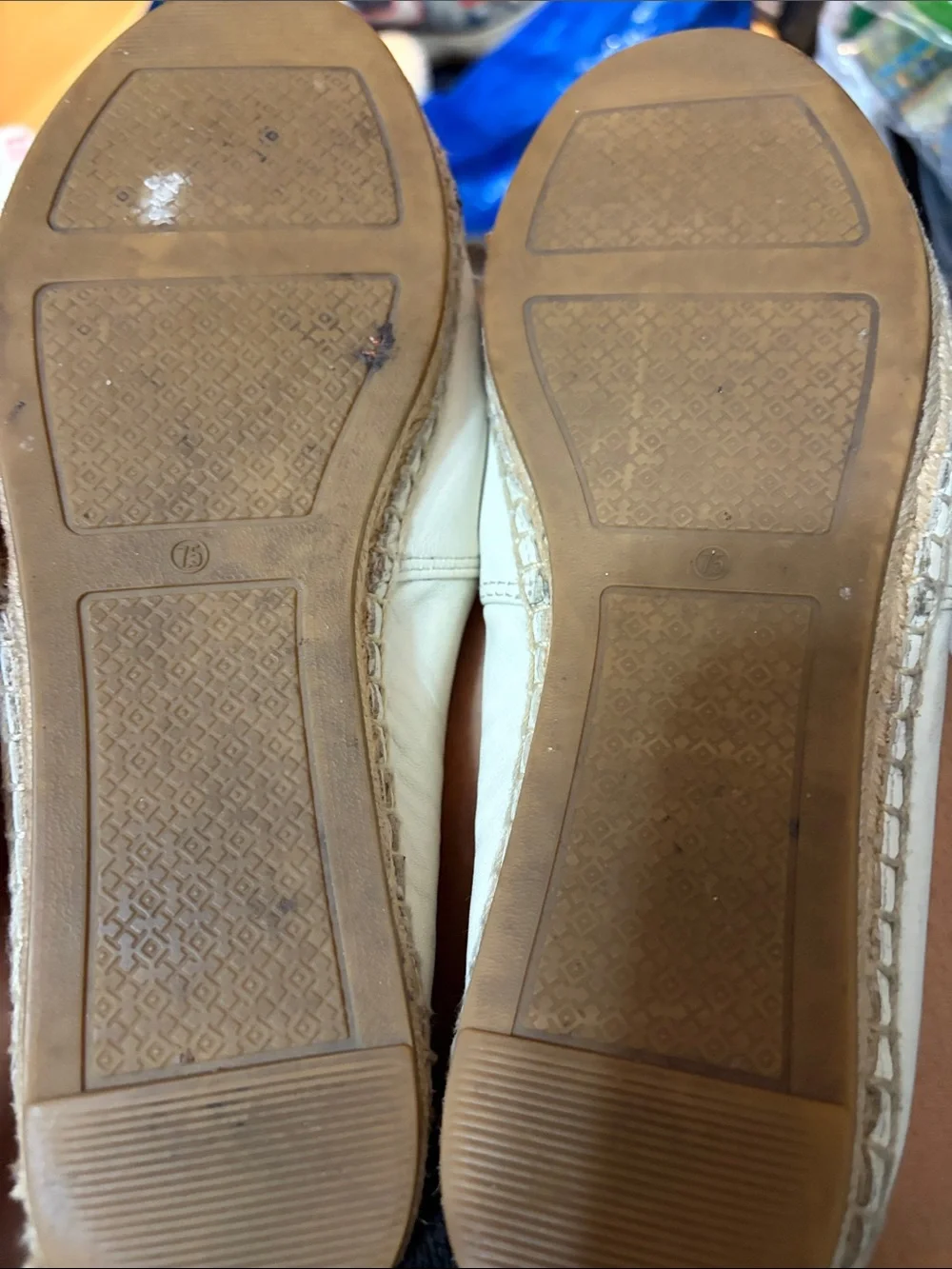 Tory Burch Cream Leather Espadrille with Black Cap Toe Sz 7.5  Women